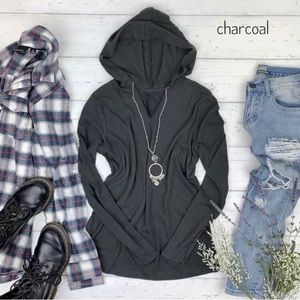Layering Must Have • Soft V-Neck Charcoal Hoodie